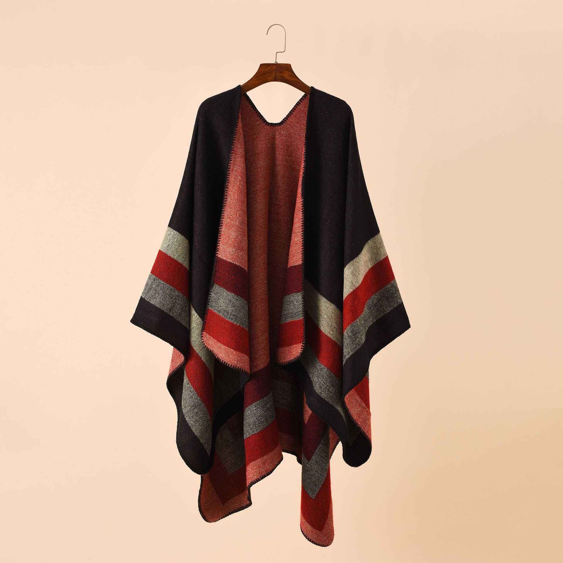 Cashmere Scarf - 女性のための暖かい市松模様のポンチョ、特大のショールとラップ、カシミヤパシュミナ、女性のファッション、新しい、冬、2024