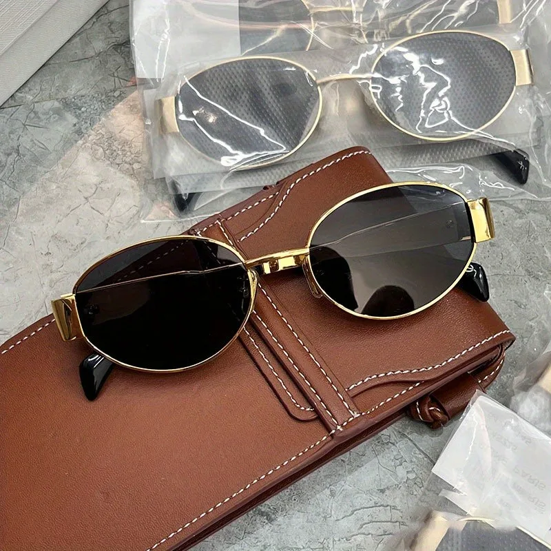 Designer Sunglasses - 最新トレンドのオーバル型サングラス。高級ブランドのデザイナーによるメタルフレームのサングラス。女性向け、クラシックでヴィンテージ感のあるラウンド型。ユニセックス。