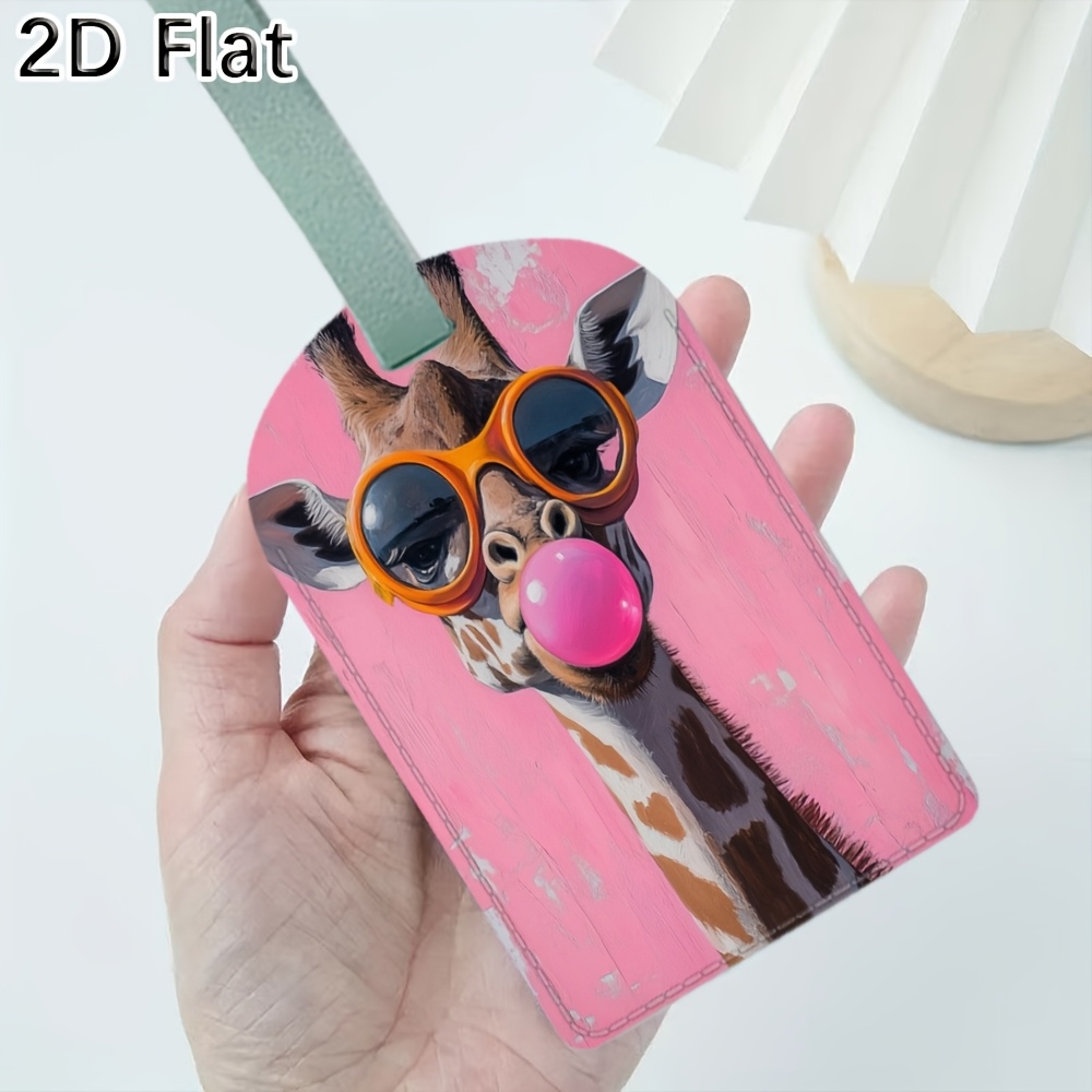 Travel Luggage Set - かわいいキリンの荷物タグ、メガネとバブルガムのプリント入り旅行用識別タグ、スーツケースラベルバッグタグ