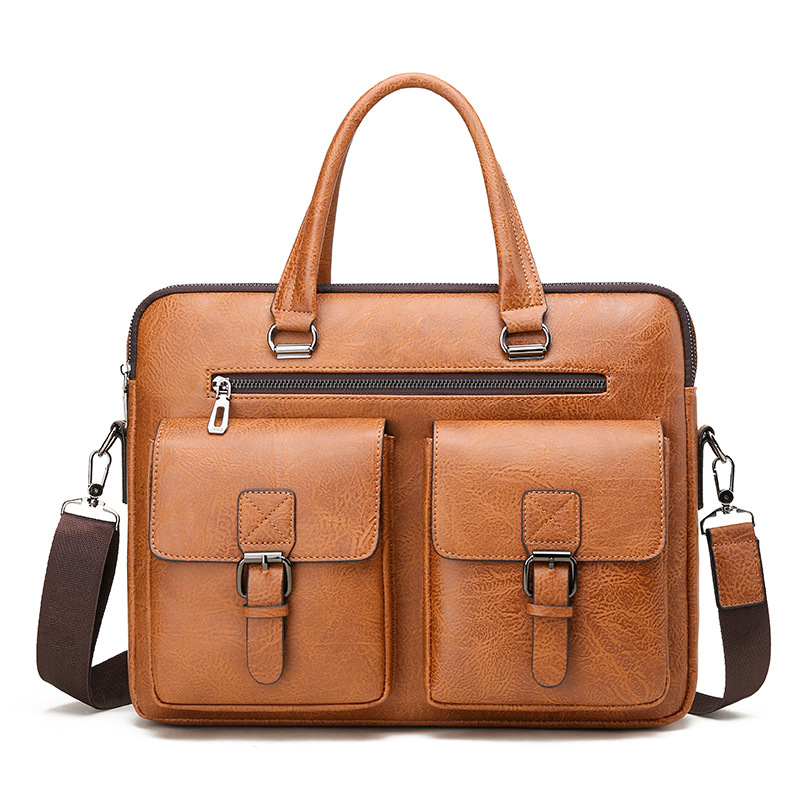 Leather Briefcase - 男性用PUレザービジネスブリーフケース,ショルダーバッグ,ラップトップ用オフィスランチバッグ,A4ファイル,高級ブランド