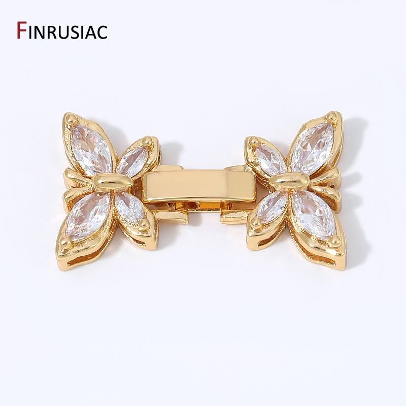 Gold Plated Jewelry - 18K金メッキ真鍮製マーキスジルコンバタフライコネクターカスプ、DIYネックレス・ブレスレット・ジュエリー製作用留め具
