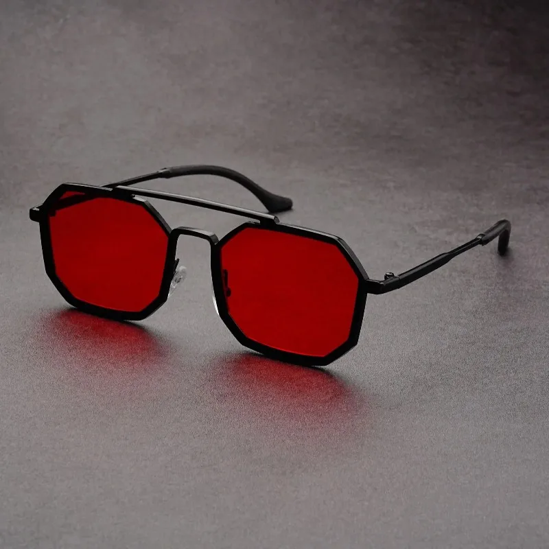 Sunglasses Uv400 - 新しいダブルブリッジのメタルフレームメガネ、大ぶりの多角形デザインのサングラス、ファッション性の高いメンズ・レディース用メガネ、UV400カット。