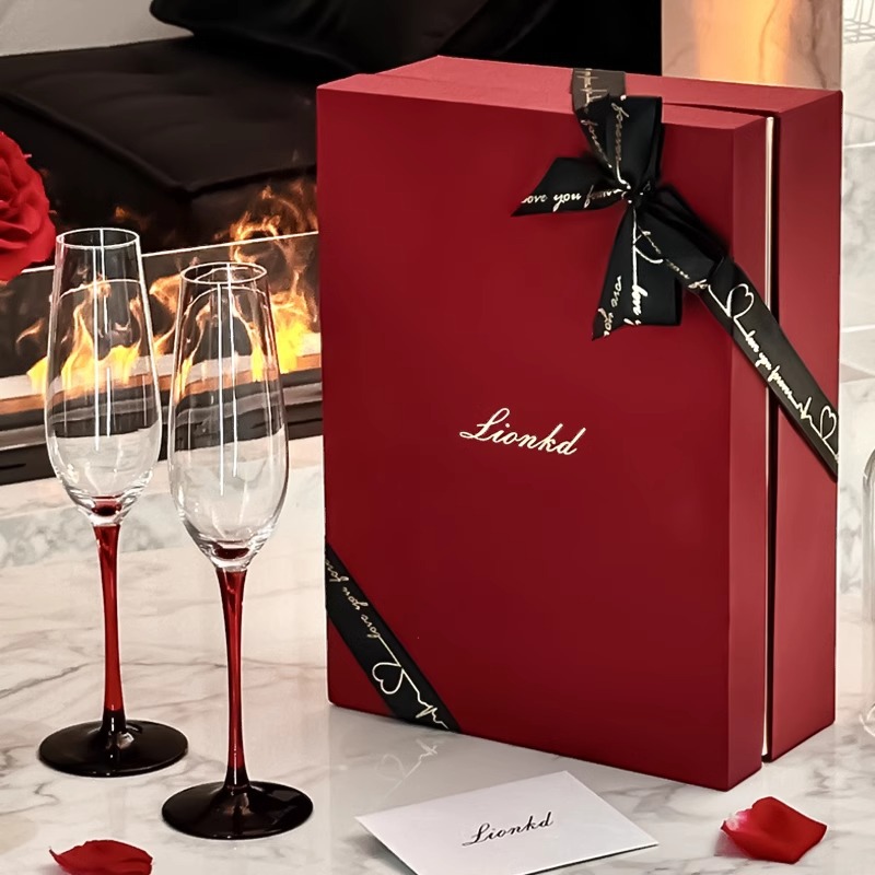 Luxury Gift Set - HYS高級ギフトシャンパンカップクリスタルガラスガールフレンド向けライトラグジュアリーカップルワイングラスセットギフトボックス結婚祝い