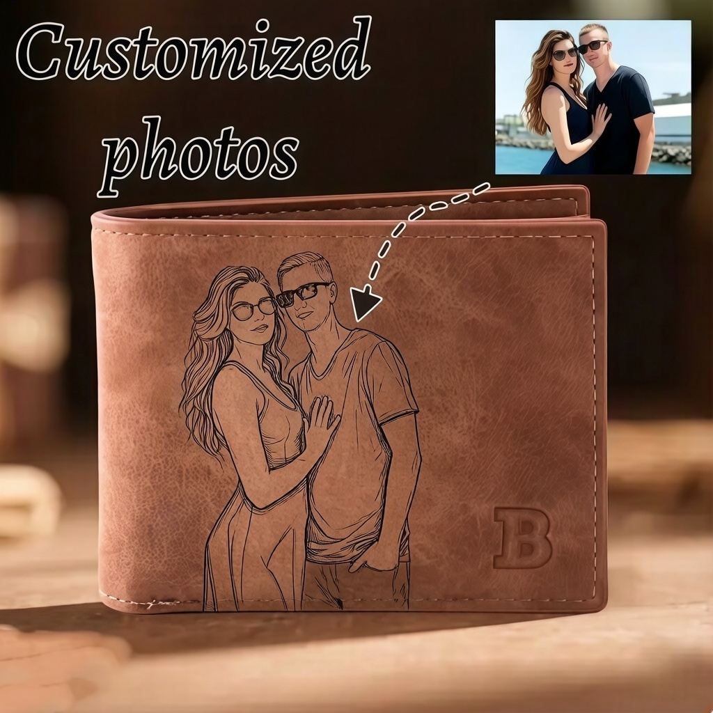 Leather Wallet Men - カスタムラブ カスタムギフト 彫刻入り専用パーソナライズ写真入りフェイクレザーウォレット - 男性と女性/カップル/両親/ギフトユニバーサル