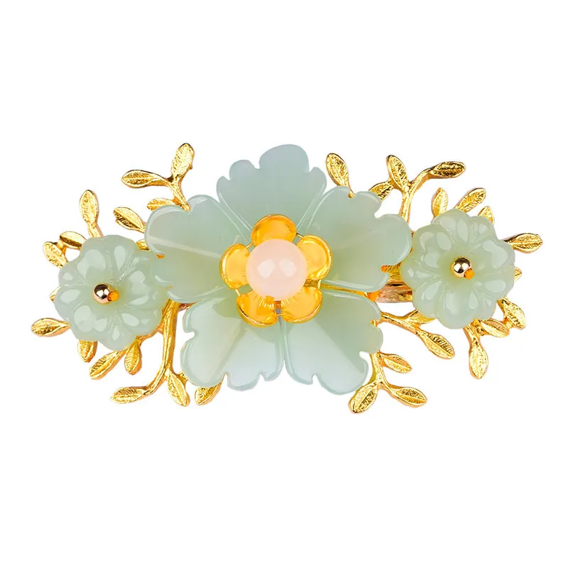 Gold Plated Jewelry - 花と緑の金メッキのヘアピン,18kゴールドメッキチャーム,レトロなナチュラルジュエリーアクセサリー,実際のヘアクリップ