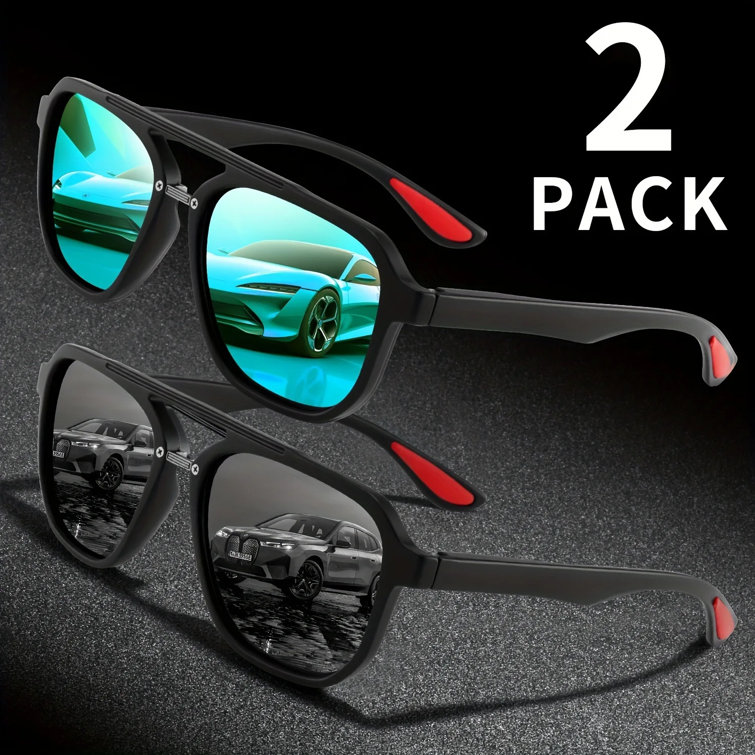 Designer Sunglasses - レトロクラシックなデザインの高級サングラス。男性向け、有名ブランドのスクエア型サングラス。男女兼用、UV400カット。