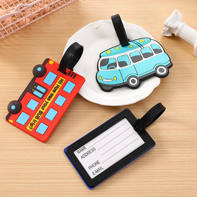 Travel Luggage Set - かわいい漫画の車 PVC シリコーン荷物タグ旅行荷物名札スーツケースバッグ搭乗券トラベルアクセサリー