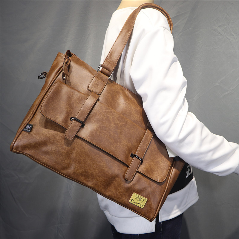 Leather Briefcase - 韓国のファッションデザイナー革ショルダーバッグハンドバッグポータブル大容量トラベルバッグメンズメッセンジャーバッグラップトップバッグボルサ