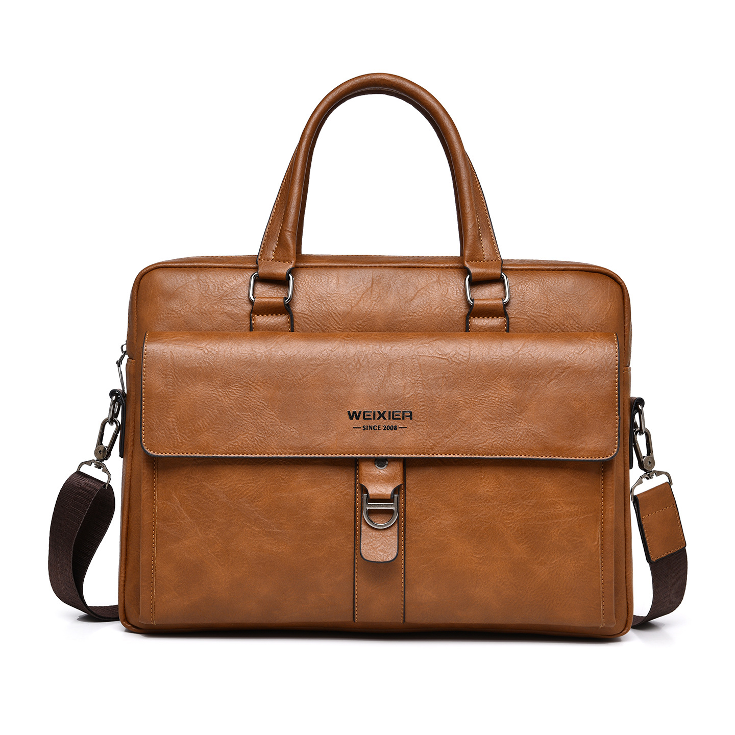 Leather Briefcase - ヴィンテージダークブラウンPUレザーメンズブリーフケース15.6インチラップトップハンドバッグ取り外し可能なショルダーストラップビジネスオフィスメッセンジャーバッグ