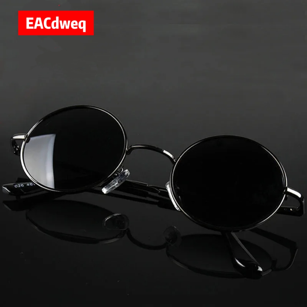 Sunglasses Uv400 - レトロヴィンテージラウンドサングラス男性ブランドデザイナーサングラス女性合金金属フレーム黒レンズ眼鏡運転 UV400