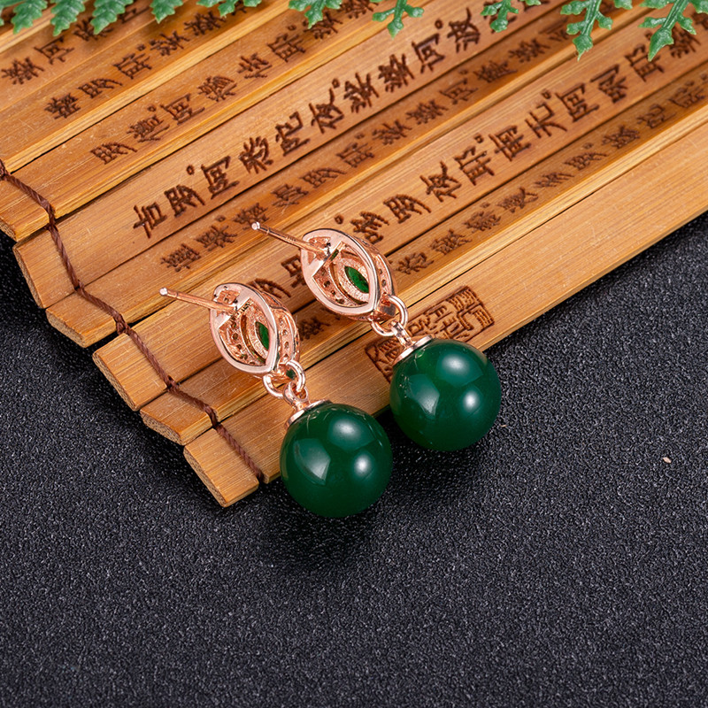 Gold Plated Jewelry - 天然翡翠ビーズのイヤリング,彫刻された宝石,本物のジュエリー,イヤリング,高級石,ピンクゴールドメッキ,ファッションアクセサリー