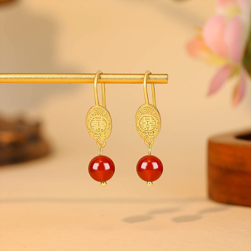 天然赤翡翠ビーズイヤリングお守り本物のジュエリー高級チャーム - Gold Plated Jewelry のレビューと価格