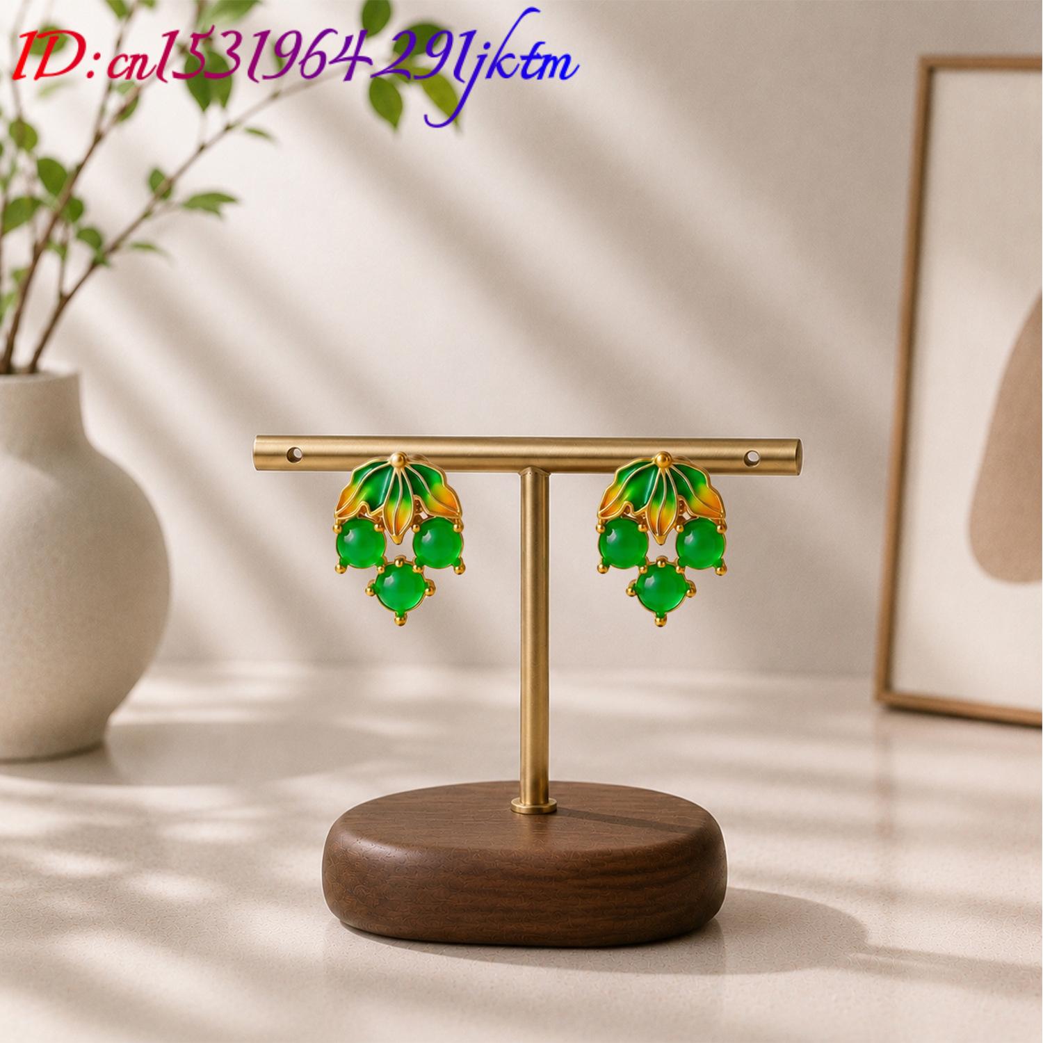ビルマ産翡翠のぶどうモチーフピアス、ヴィンテージ風、天然素材 - Gold Plated Jewelry のレビューと価格