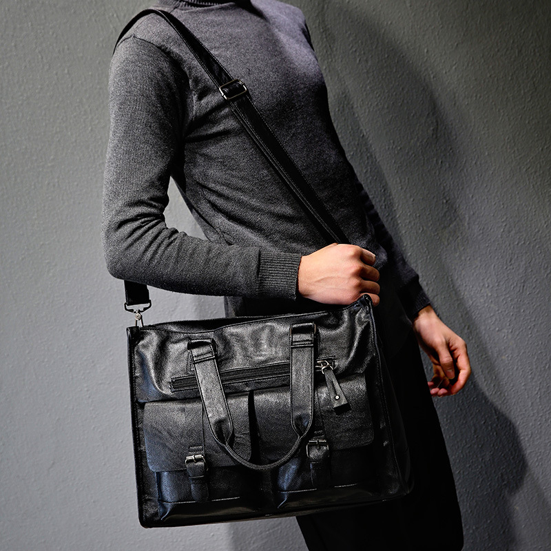 PU レザーショルダーブリーフケースヴィンテージバッグトラベ - Leather Briefcase のレビューと価格