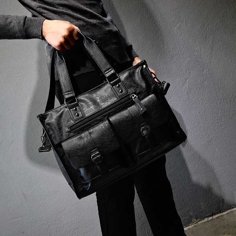 PU レザーショルダーブリーフケースヴィンテージバッグトラベ - Leather Briefcase のレビューと価格