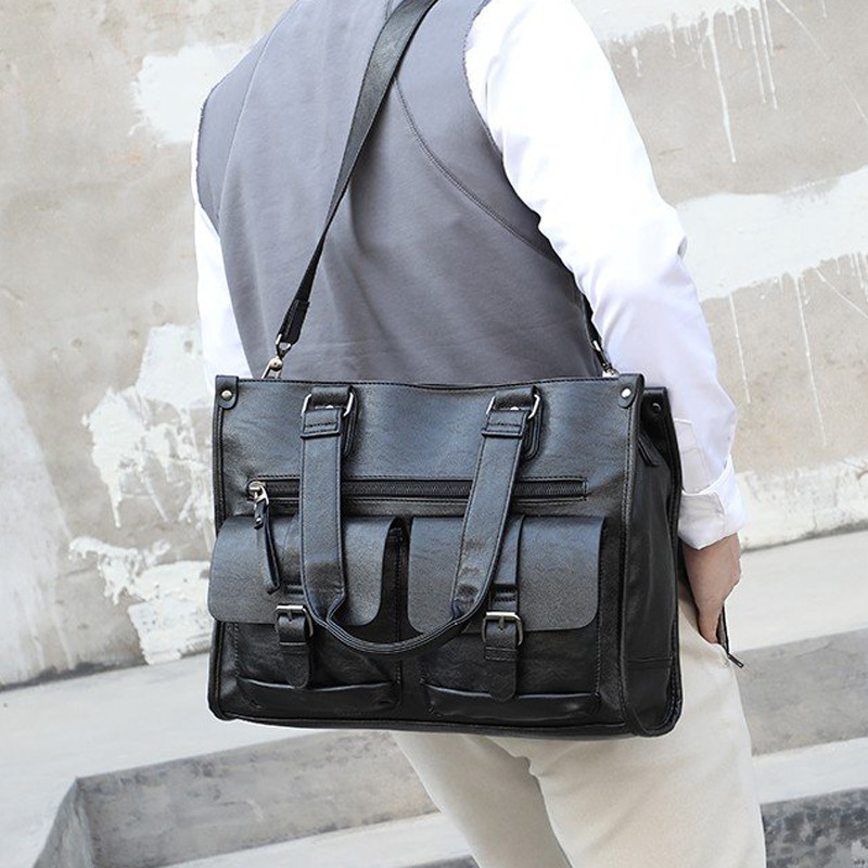 PU レザーショルダーブリーフケースヴィンテージバッグトラベ - Leather Briefcase のレビューと価格