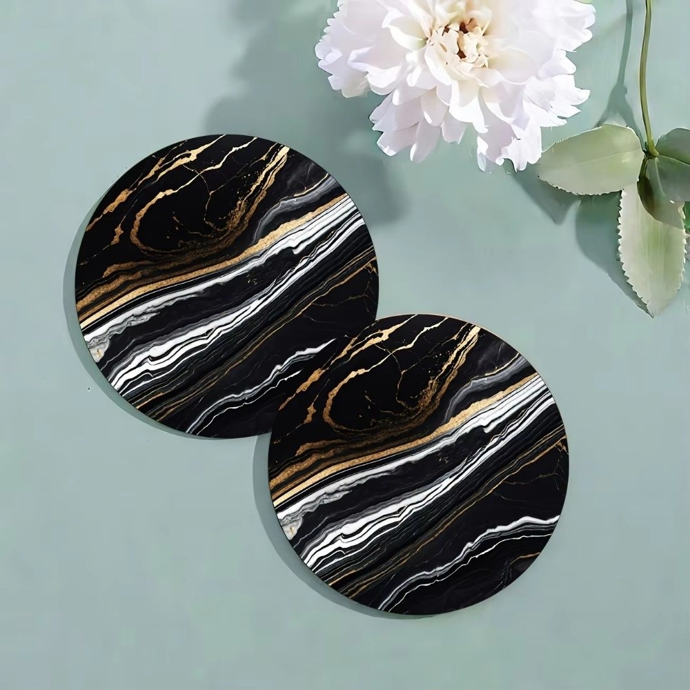 6個入り 4インチ ドリンクコースターセット 木製 マーブル - Marble Coaster Set のレビューと価格
