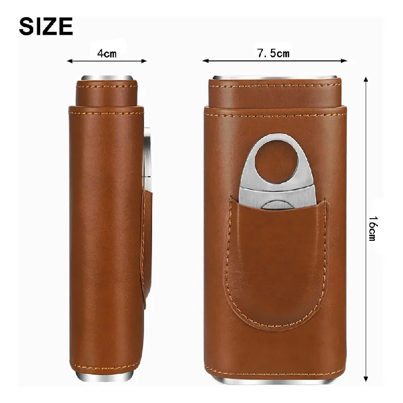 シガーカッター付きの3本指用レザーケース、携帯用トラベルホル - Premium Cigar Case のレビューと価格