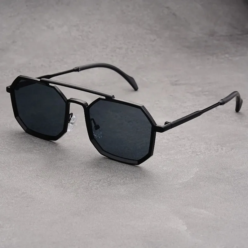 新しいダブルブリッジのメタルフレームメガネ、大ぶりの多角形デ - Sunglasses Uv400 のレビューと価格