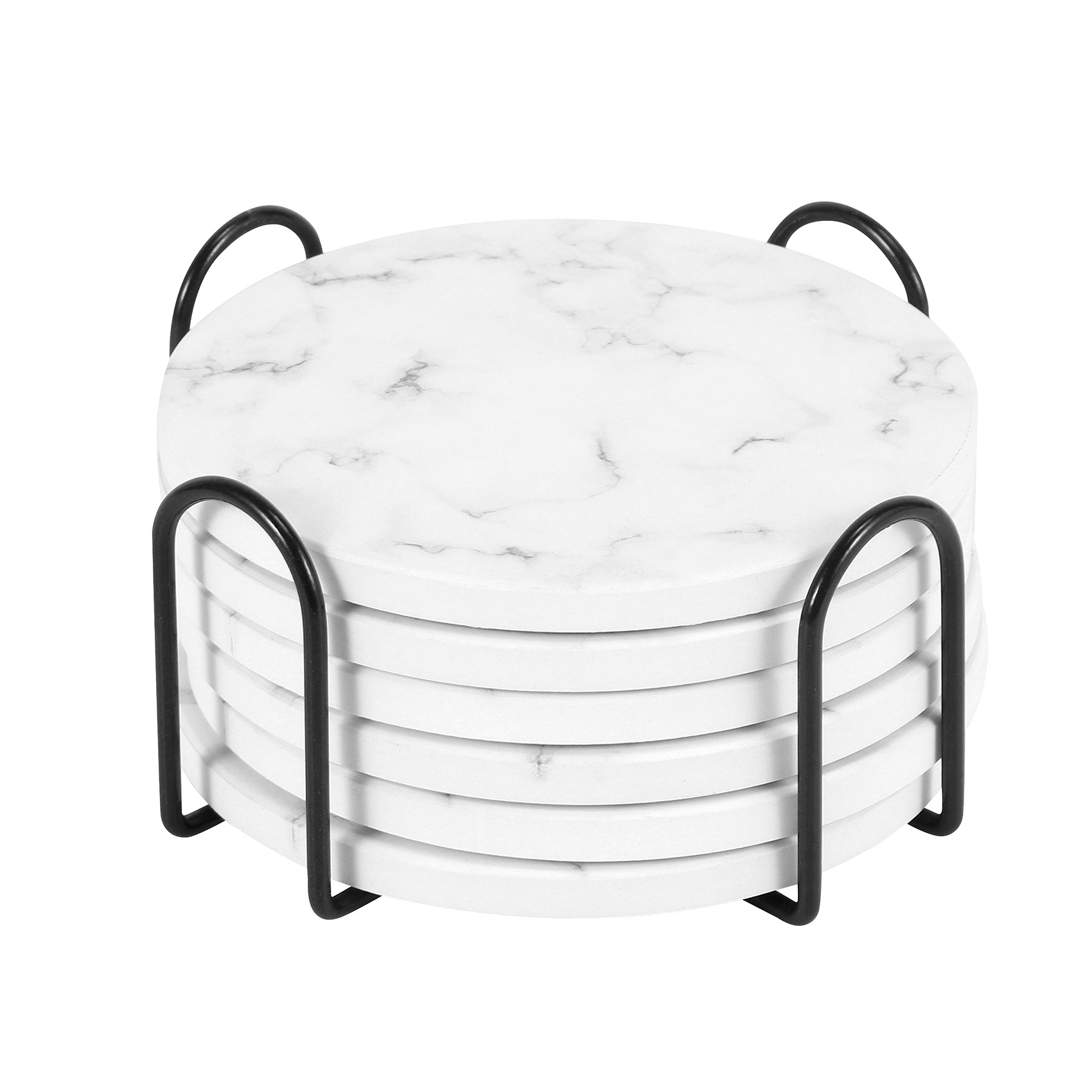 ABAH-吸収性ドリンクコースターセット ホルダー付き 6個 - Marble Coaster Set のレビューと価格