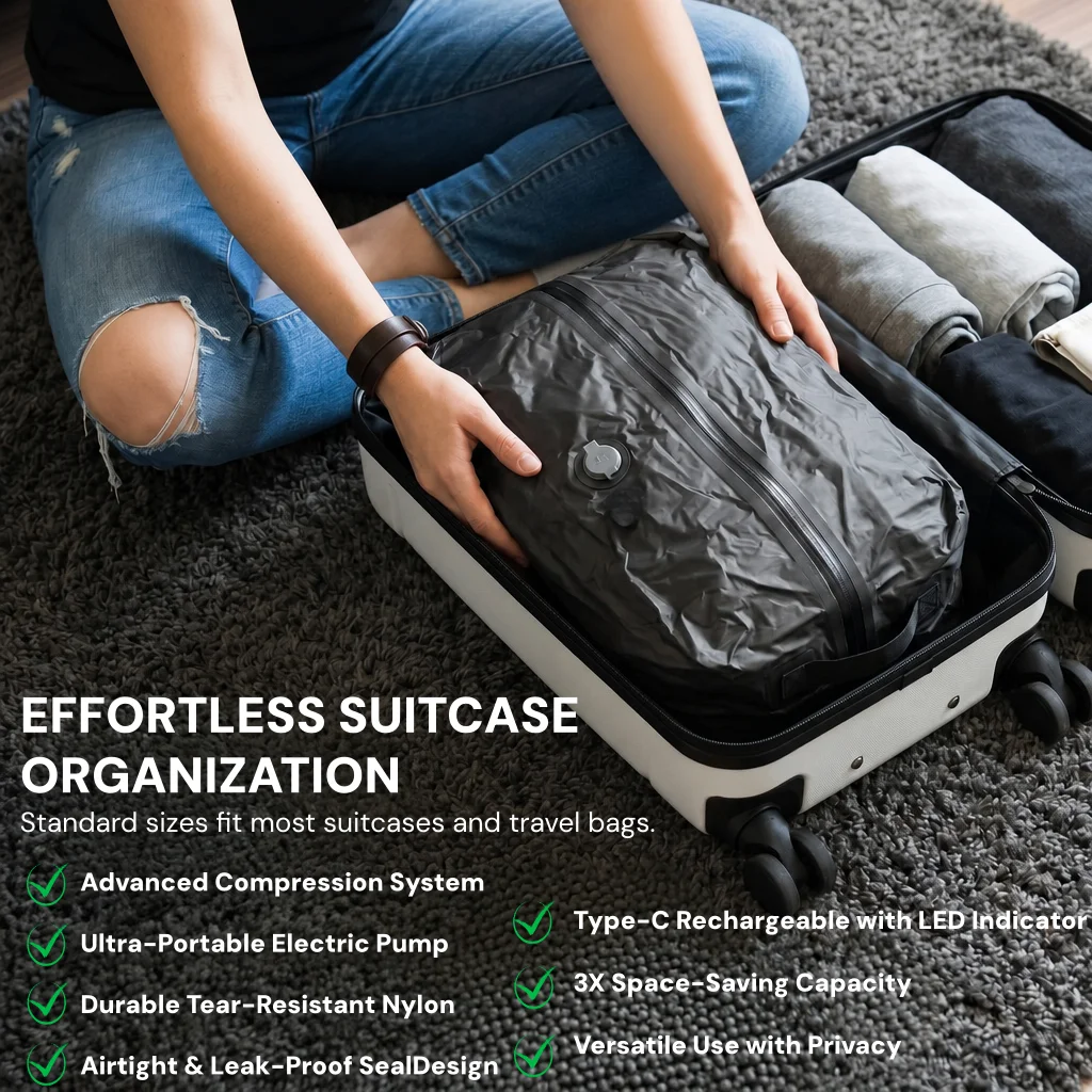 真空圧縮収納バッグ、防水スペースセーバーパッキングキューブ（ - Travel Luggage Set のレビューと価格