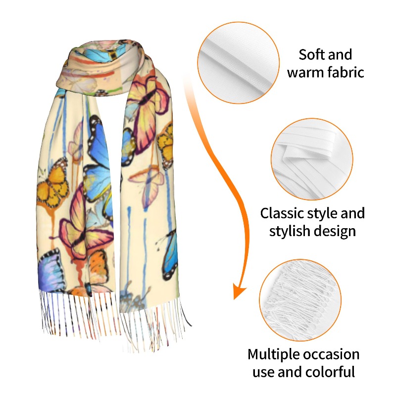 レトロな蝶柄の冬用カシミヤスカーフ、女性用高級プリントショー - Cashmere Scarf のレビューと価格