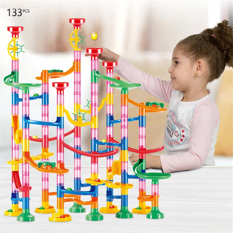 50-142個入り 3D迷路ボールロールおもちゃ DIYマー - Marble Coaster Set のレビューと価格