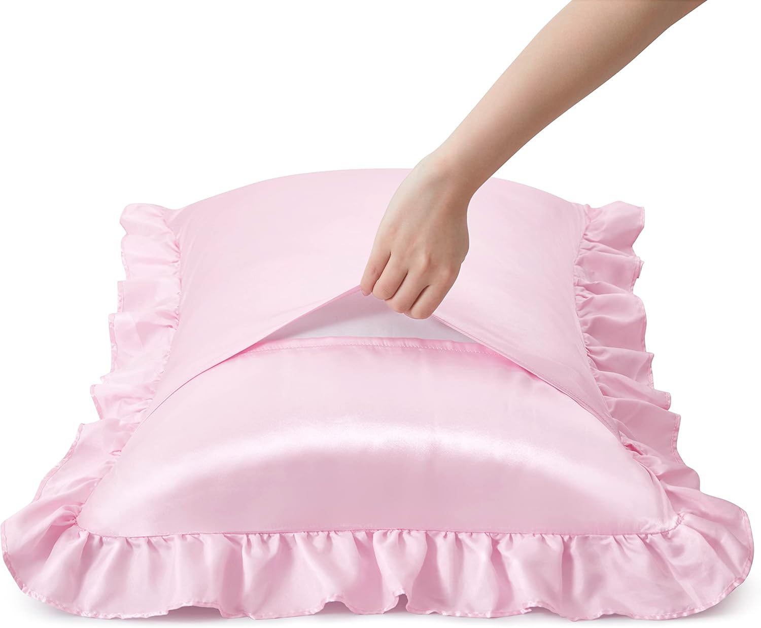 2 個のサテンフリル枕カバー、髪と肌用、無地のシルク枕カバー - Silk Pillowcase のレビューと価格