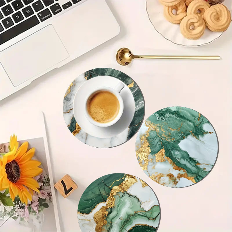 大理石模様のプリントコースター4枚、毎日の家族のパーティーの - Marble Coaster Set のレビューと価格