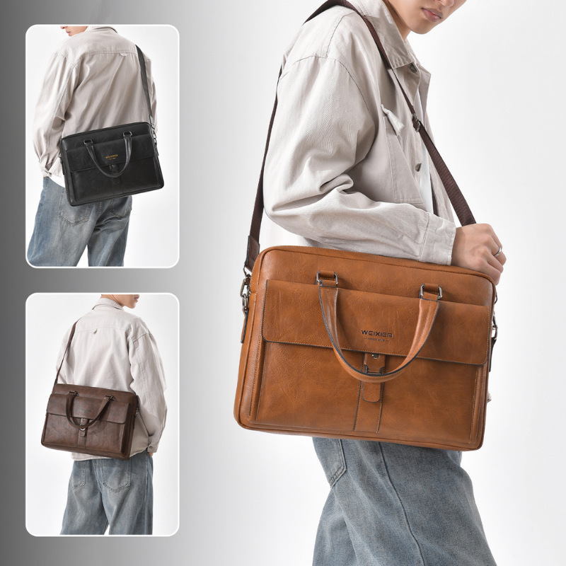 ヴィンテージダークブラウンPUレザーメンズブリーフケース15 - Leather Briefcase のレビューと価格